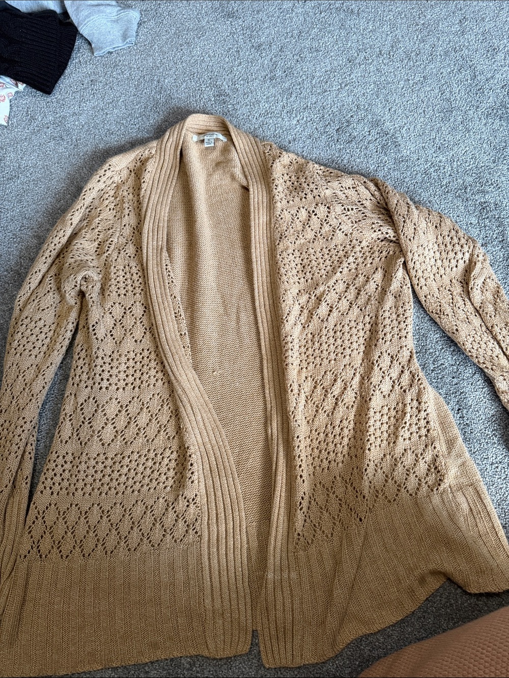 Liz Claiborne Tan Open-Front Lace-Knit Cardigan